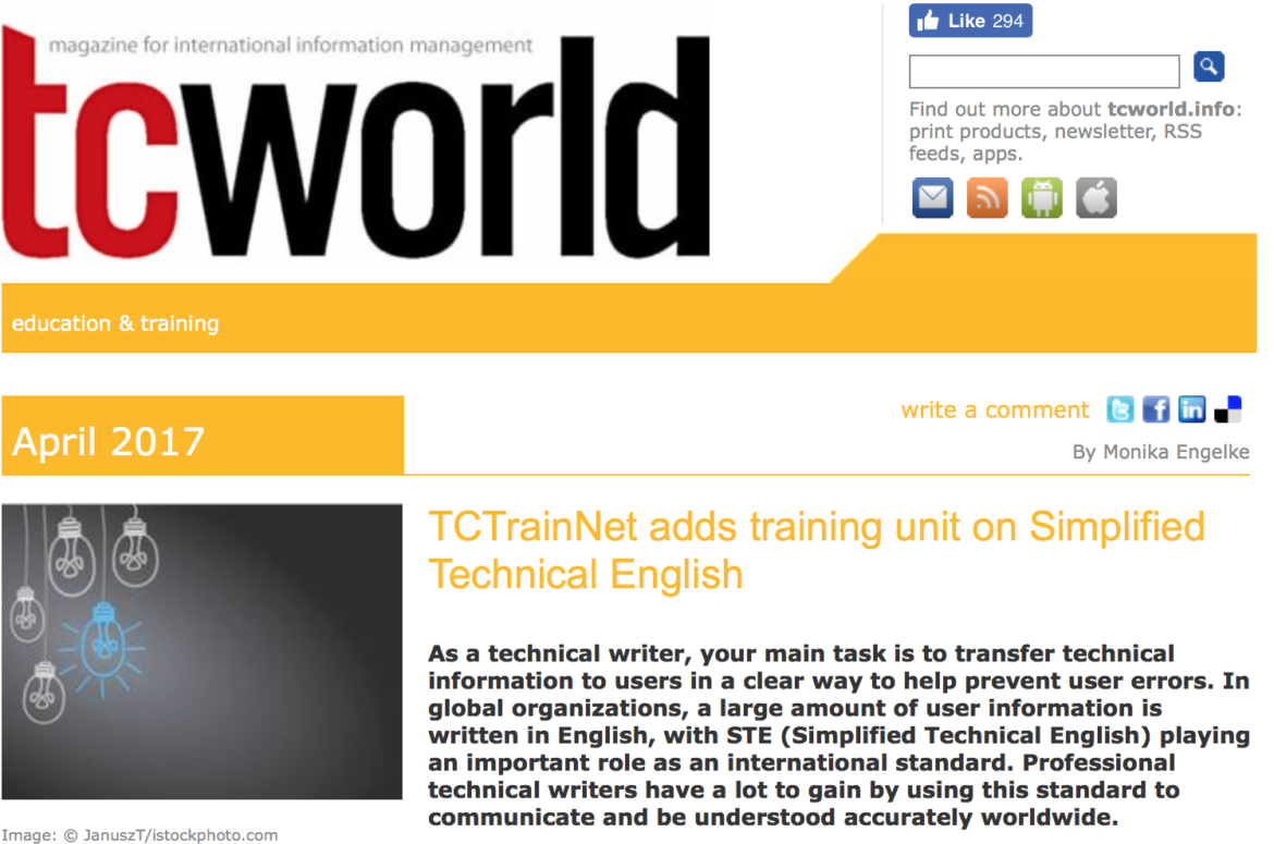 TCTrainNet adds training unit on Simplified Technical English